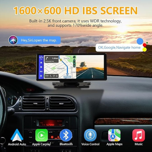 Portable Wireless Carplay With 2.5K Camera, 1080P Back Cam 9.3inches Ultra HD Android Auto Car Play